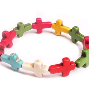 Natural Stone Charm Cross Stretch Bracelet